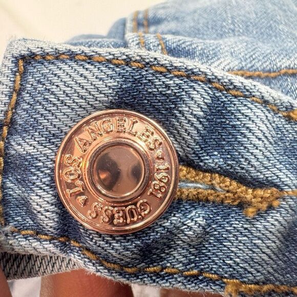 Guess Shorts Romper Women Medium y2k Mid Wash Blue Denim Button Front Sleeveless - Picture 12 of 16